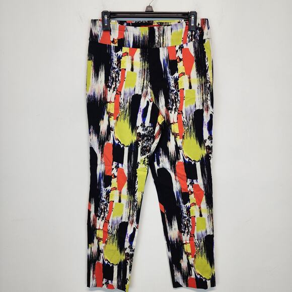 Krazy Larry Geometric Pull On Pants Size 8 Multicolor Ankle Stretch Artsy Mod - Picture 1 of 10